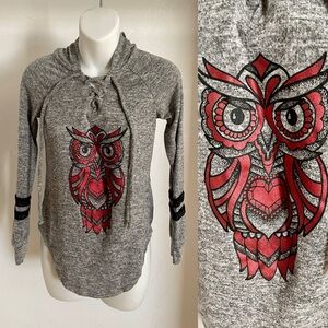 NoBo NO BOUNDARIES Retro OWL Print Knit HOODIE TOP Size Medium